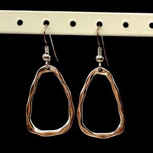 Hammered Open Teardrop Earrings Copper Tone Dangle Modern Art Boho Jewelry